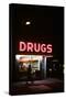 1980s Drug Store at Night Pink Neon Sign-null-Stretched Canvas