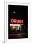 1980s Drug Store at Night Pink Neon Sign-null-Framed Photographic Print