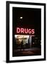 1980s Drug Store at Night Pink Neon Sign-null-Framed Photographic Print