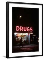 1980s Drug Store at Night Pink Neon Sign-null-Framed Photographic Print