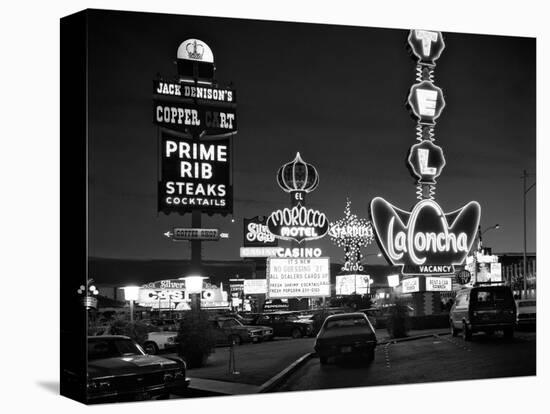 1980s Night Neon on the Strip for El Morocco La Concha Stardust Las Vegas,, Nevada-null-Stretched Canvas