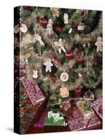 1980s WRAPPED PRESENTS UNDER TRADITIONAL CHRISTMAS TREE STILL LIFE-Panoramic Images-Stretched Canvas