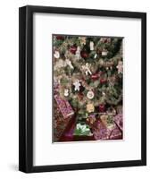 1980s WRAPPED PRESENTS UNDER TRADITIONAL CHRISTMAS TREE STILL LIFE-Panoramic Images-Framed Photographic Print