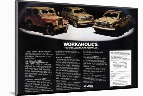 1981 Jeep Fleet-Workaholics-null-Mounted Art Print