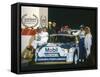 1986 RAC Rally. Tony Pond and Rob Arthur celebrate finishing 6th in MG Metro 6R4-null-Framed Stretched Canvas