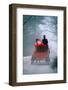 1990s ANONYMOUS SANTA CLAUS IN HORSE-DRAWN WAGON SNOWY DIRT ROAD REAR VIEW-Panoramic Images-Framed Photographic Print