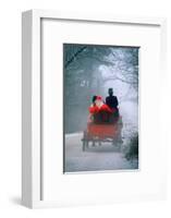 1990s ANONYMOUS SANTA CLAUS IN HORSE-DRAWN WAGON SNOWY DIRT ROAD REAR VIEW-Panoramic Images-Framed Photographic Print