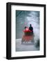 1990s ANONYMOUS SANTA CLAUS IN HORSE-DRAWN WAGON SNOWY DIRT ROAD REAR VIEW-Panoramic Images-Framed Photographic Print