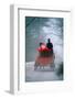 1990s ANONYMOUS SANTA CLAUS IN HORSE-DRAWN WAGON SNOWY DIRT ROAD REAR VIEW-Panoramic Images-Framed Photographic Print