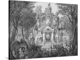 19C Print of the Elephant Gateway with Khmer Buddhists at Temple of Angkor Thom-null-Stretched Canvas