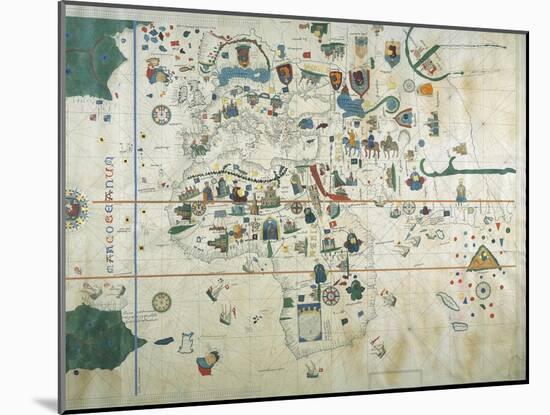 19th Century Copy of the Nautical Planisphere, 1500-Juan de la Cosa-Mounted Giclee Print