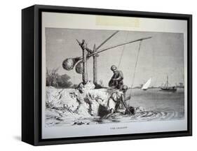 19th-Century Engraving of Egyptian Men Using a Shadoof-null-Framed Stretched Canvas