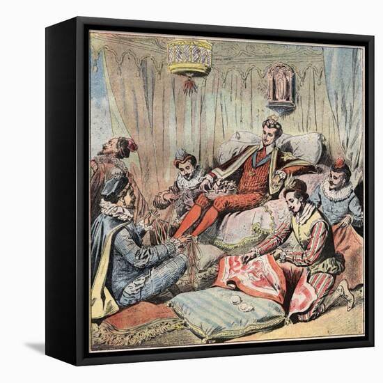 19Th-Century Engraving of King Henry III with Attendants-Stefano Bianchetti-Framed Stretched Canvas
