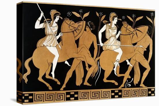 19th Century Greek Vase Illustration of Two Amazons on Horses After Two Youths-Stapleton Collection-Stretched Canvas