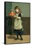 19th-Century Illustration of a Young Girl Preparing for the Christmas Season-null-Framed Stretched Canvas