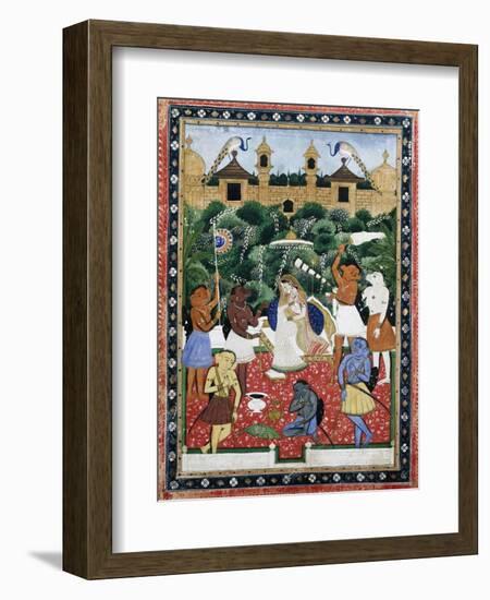 19th-Century Indian Painting of the Wife of Rajah Ramchanderjee in Rawan's Garden-null-Framed Giclee Print