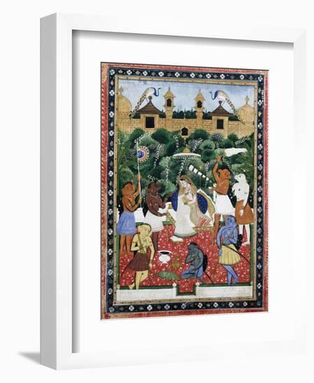 19th-Century Indian Painting of the Wife of Rajah Ramchanderjee in Rawan's Garden-null-Framed Giclee Print