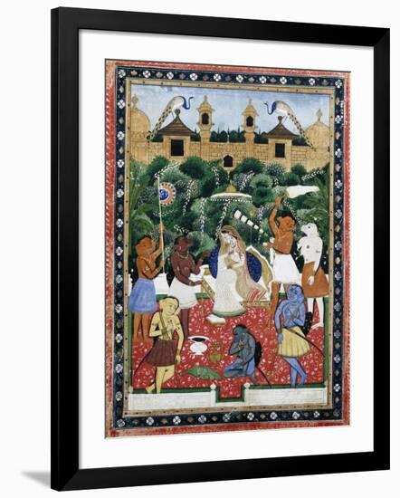 19th-Century Indian Painting of the Wife of Rajah Ramchanderjee in Rawan's Garden-null-Framed Giclee Print