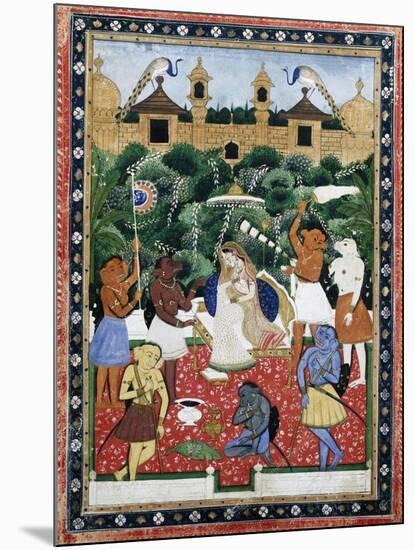 19th-Century Indian Painting of the Wife of Rajah Ramchanderjee in Rawan's Garden-null-Mounted Giclee Print
