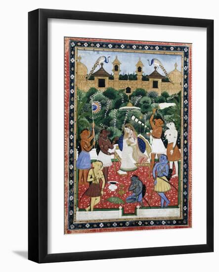 19th-Century Indian Painting of the Wife of Rajah Ramchanderjee in Rawan's Garden-null-Framed Giclee Print