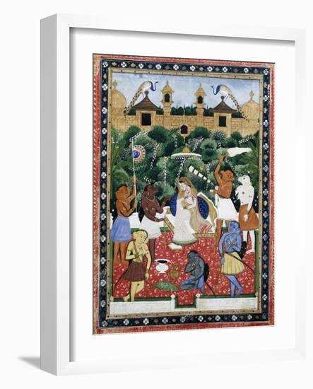 19th-Century Indian Painting of the Wife of Rajah Ramchanderjee in Rawan's Garden-null-Framed Giclee Print