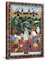 19th-Century Indian Painting of the Wife of Rajah Ramchanderjee in Rawan's Garden-null-Stretched Canvas