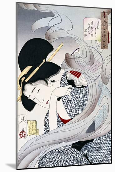19th Century Japanese Print of a Woman with a Fan-Stefano Bianchetti-Mounted Giclee Print