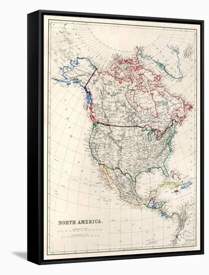 19Th Century Map Of North America-Tektite-Framed Stretched Canvas