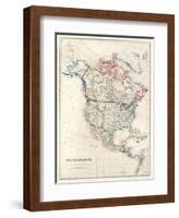 19Th Century Map Of North America-Tektite-Framed Art Print