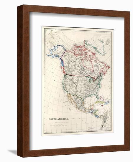 19Th Century Map Of North America-Tektite-Framed Art Print