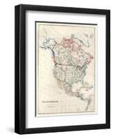 19Th Century Map Of North America-Tektite-Framed Art Print