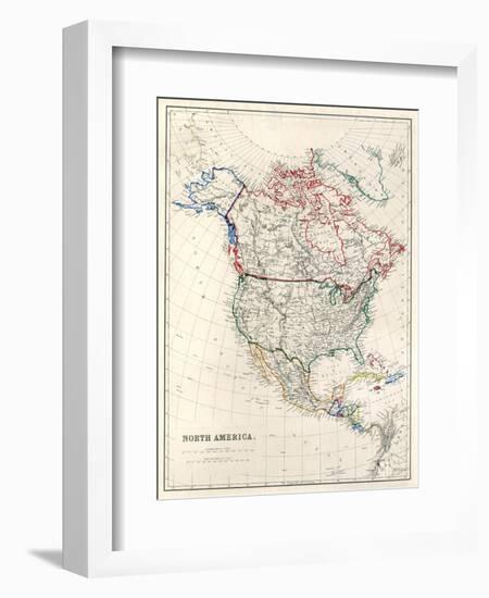19Th Century Map Of North America-Tektite-Framed Art Print