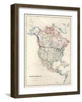 19Th Century Map Of North America-Tektite-Framed Art Print