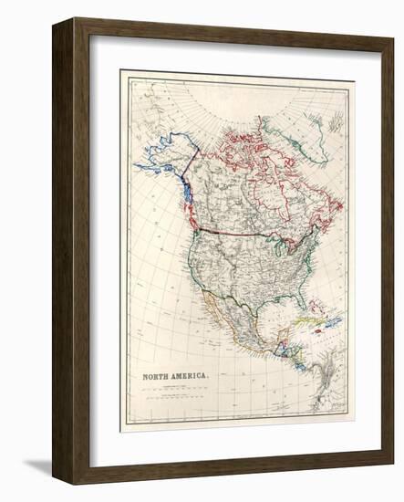 19Th Century Map Of North America-Tektite-Framed Art Print