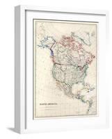 19Th Century Map Of North America-Tektite-Framed Art Print