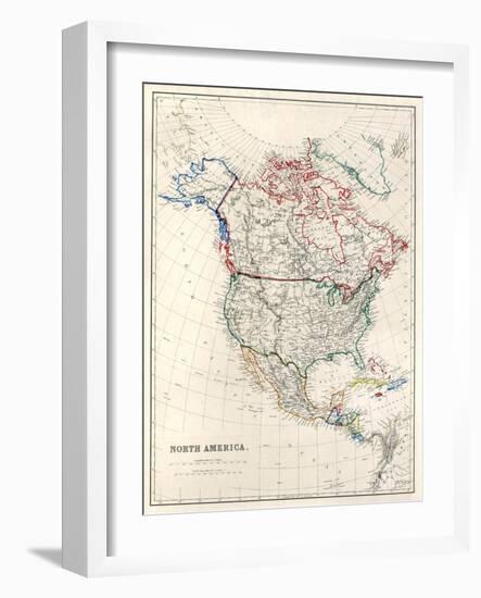19Th Century Map Of North America-Tektite-Framed Art Print