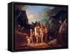 19th century painting of Daniel Boone escorting settlers through the Cumberland Gap.-Vernon Lewis Gallery-Framed Stretched Canvas