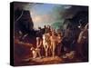 19th century painting of Daniel Boone escorting settlers through the Cumberland Gap.-Vernon Lewis Gallery-Stretched Canvas