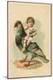 19th-Century Trade Card Depicting a Child Riding a Pigeon-null-Mounted Giclee Print