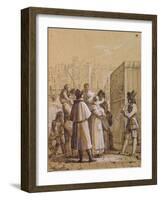 1Pectators Watching a Pulcinella Show near the Pont Des Arts in Paris (Gouache on Paper)-Jean Henri Marlet-Framed Giclee Print