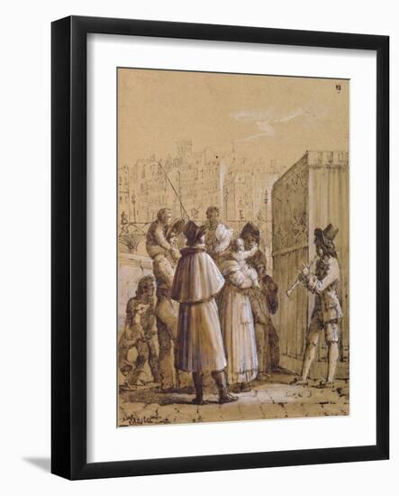 1Pectators Watching a Pulcinella Show near the Pont Des Arts in Paris (Gouache on Paper)-Jean Henri Marlet-Framed Giclee Print