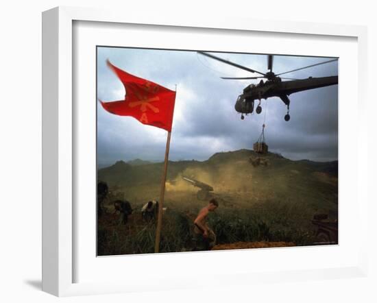 1st Air Cavalry Skycrane Helicopter Delivering Ammunition and Supplies to US Marines-Larry Burrows-Framed Photographic Print