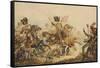 1st Life Guards Charging French Artillery at the Battle of Waterloo in 1815, 1820-William Heath-Framed Stretched Canvas