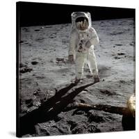 1st Steps of Human on Moon: American Astronaut Edwin "Buzz" Aldrinwalking on the Moon-null-Stretched Canvas