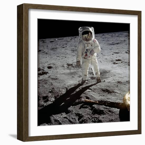 1st Steps of Human on Moon: American Astronaut Edwin "Buzz" Aldrinwalking on the Moon-null-Framed Photo