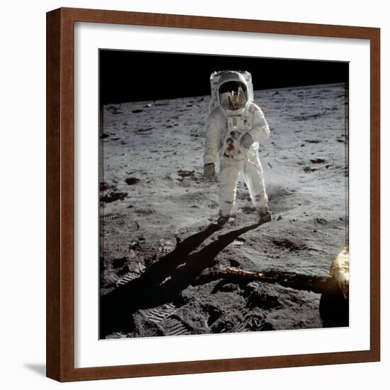 1st Steps of Human on Moon: American Astronaut Edwin "Buzz" Aldrinwalking on the Moon-null-Framed Photo