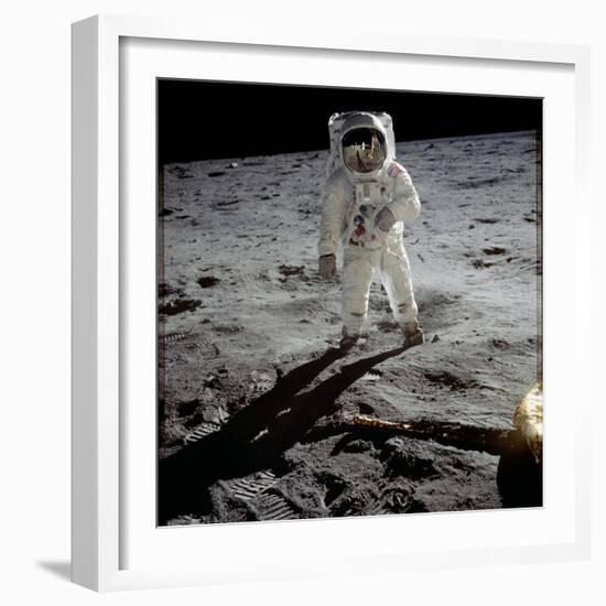 1st Steps of Human on Moon: American Astronaut Edwin "Buzz" Aldrinwalking on the Moon-null-Framed Photo