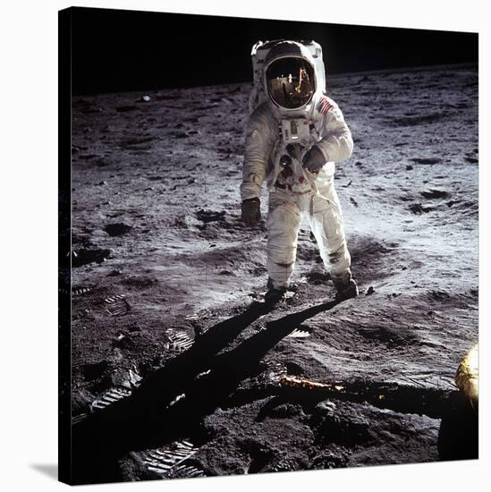 1st Steps of Human on Moon: American Astronaut Edwin "Buzz" Aldrinwalking on the Moon-null-Stretched Canvas