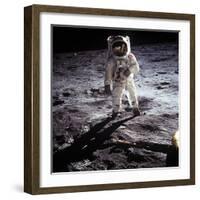 1st Steps of Human on Moon: American Astronaut Edwin "Buzz" Aldrinwalking on the Moon-null-Framed Photo
