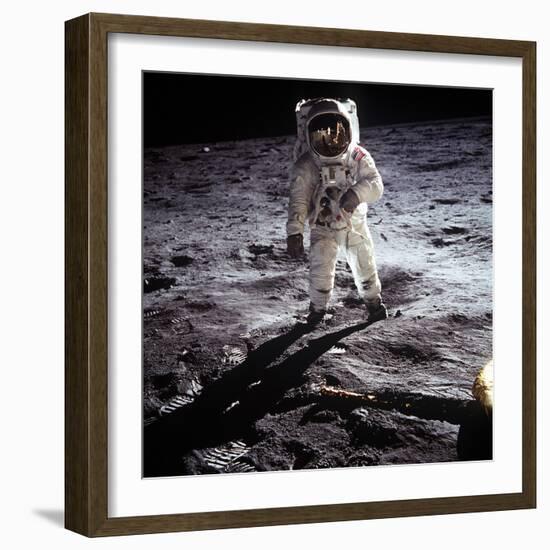 1st Steps of Human on Moon: American Astronaut Edwin "Buzz" Aldrinwalking on the Moon-null-Framed Photo